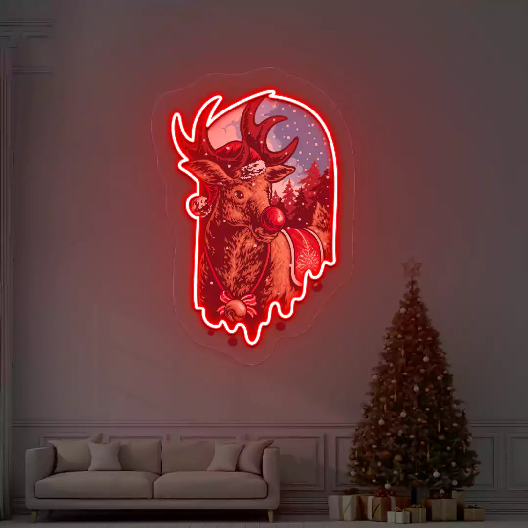 Red Nose Reindeer Neon Artwork | Red