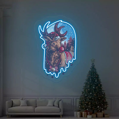 Red Nose Reindeer Neon Artwork | Iceblue