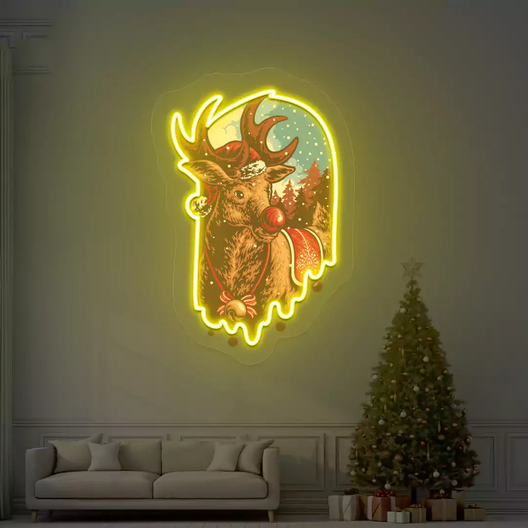 Red Nose Reindeer Neon Artwork | yellow