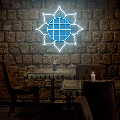 Sunflower neon sign in ice blue and white