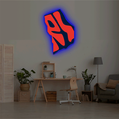 Rhode Island map backlit metal wall art vinyl print with RGB color changing LED backlight