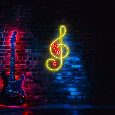 ClefGlow Neon Sign in Yellow and Red colour Mounted on Wall