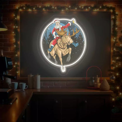 Santa Cheers Reindeer Ride Neon Artwork | Warmwhite