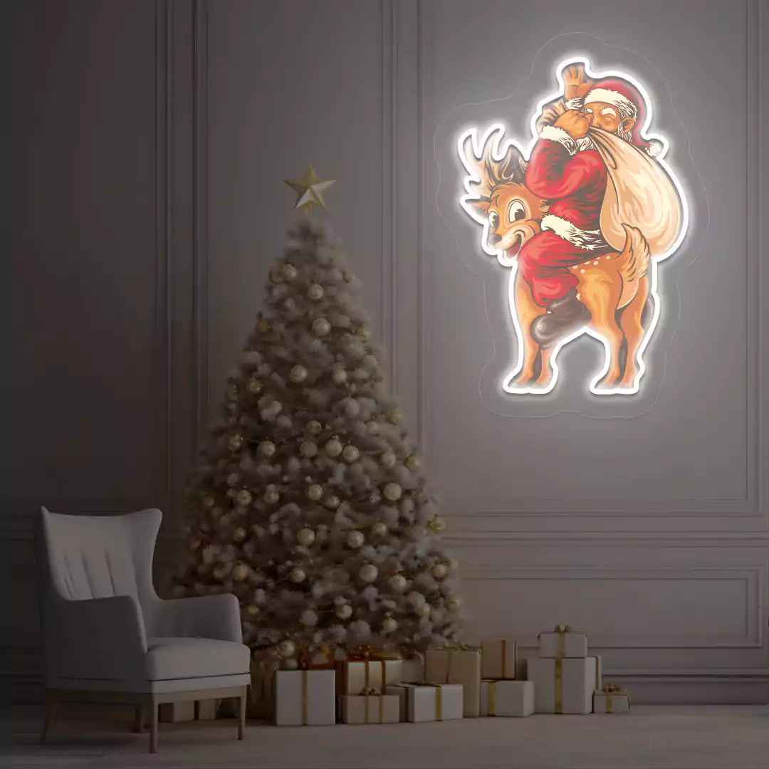 Santa’s Jolly Reindeer Ride Neon Artwork | Warmwhite