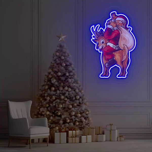 Santa’s Jolly Reindeer Ride Neon Artwork Sign
