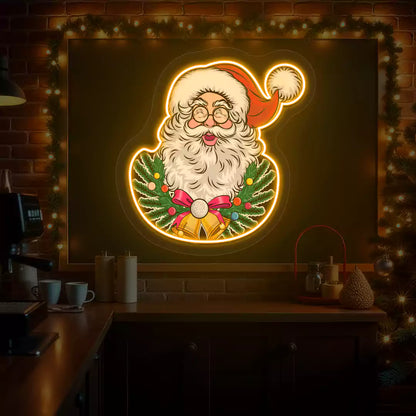 Jingle Bell Santa Wreath Neon Artwork | Orange
