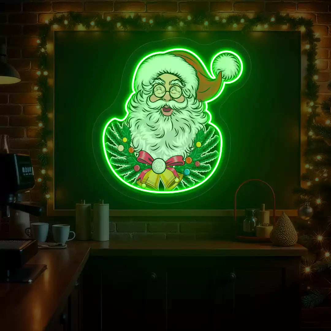 Jingle Bell Santa Wreath Neon Artwork | Green