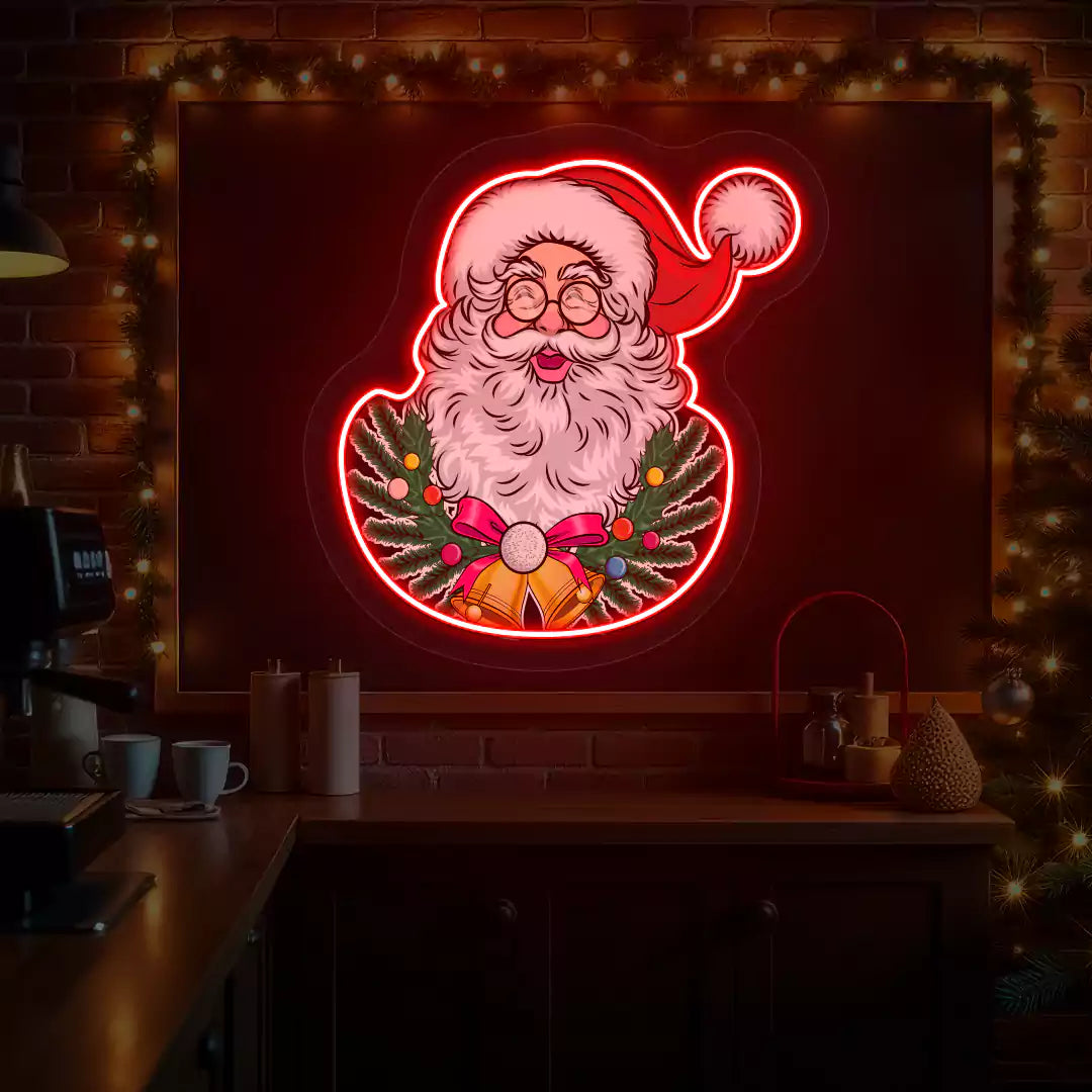 Jingle Bell Santa Wreath Neon Artwork | Red