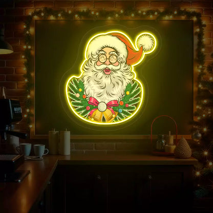 Jingle Bell Santa Wreath Neon Artwork | Yellow