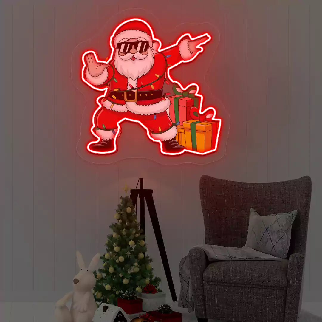 Santa's Cool Gift Parade Neon Artwork | Red