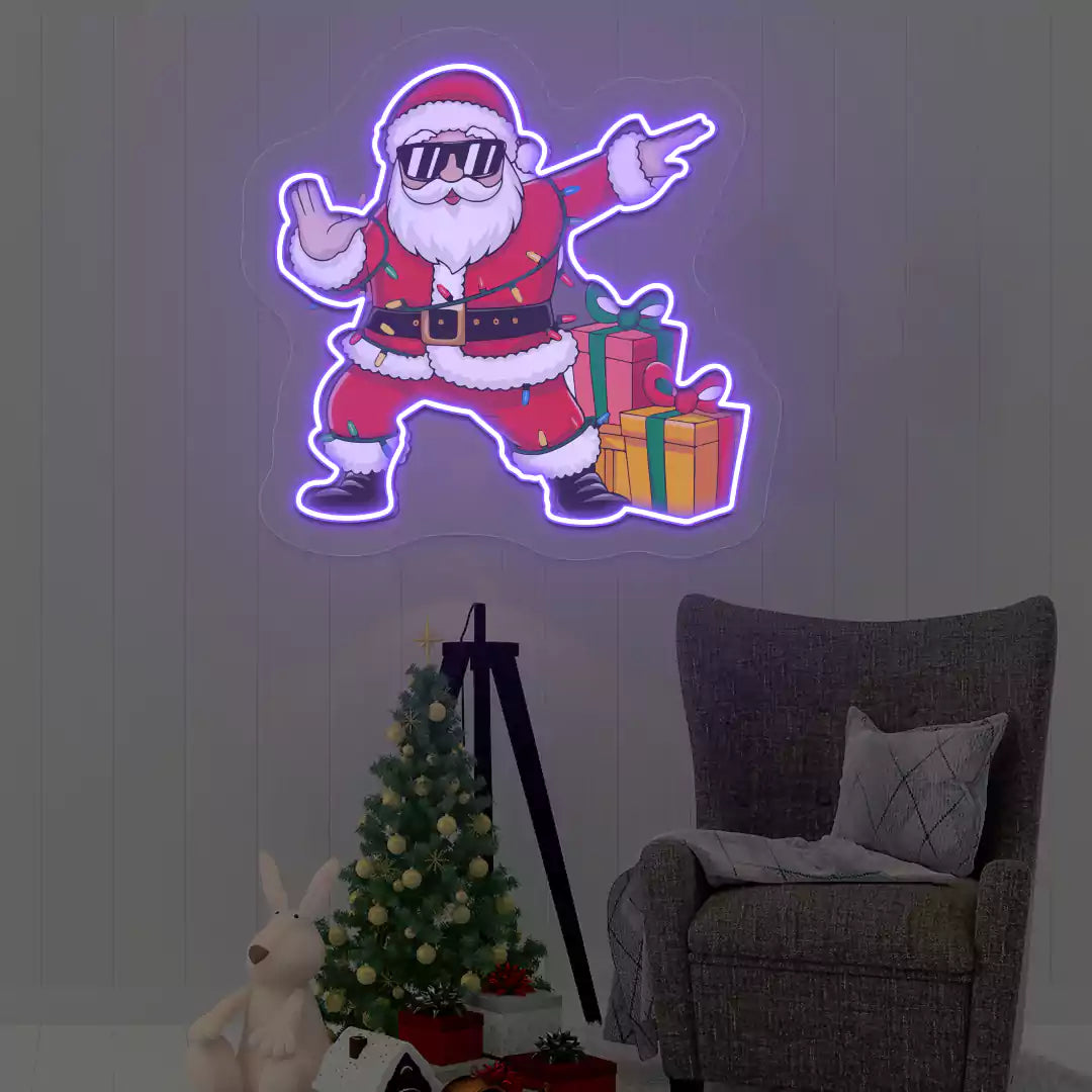 Santa's Cool Gift Parade Neon Artwork | Purple
