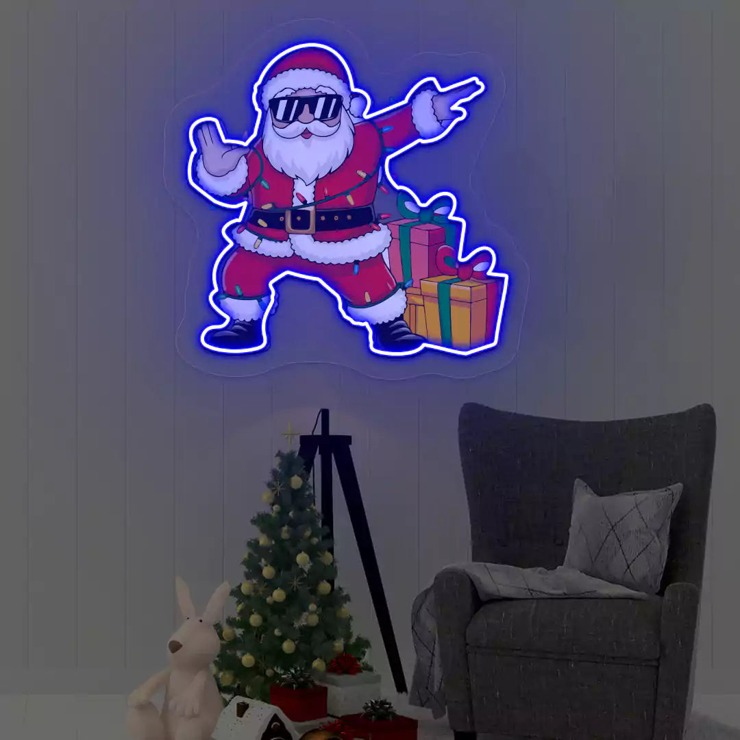 Santa's Cool Gift Parade Neon Artwork | Blue