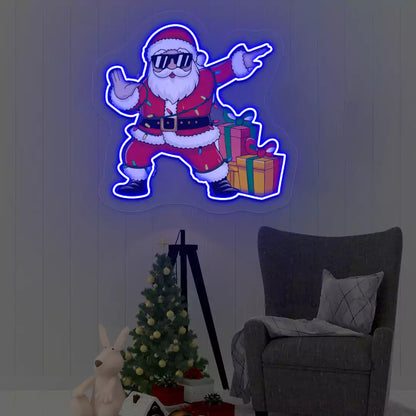 Santa's Cool Gift Parade Neon Artwork | Blue