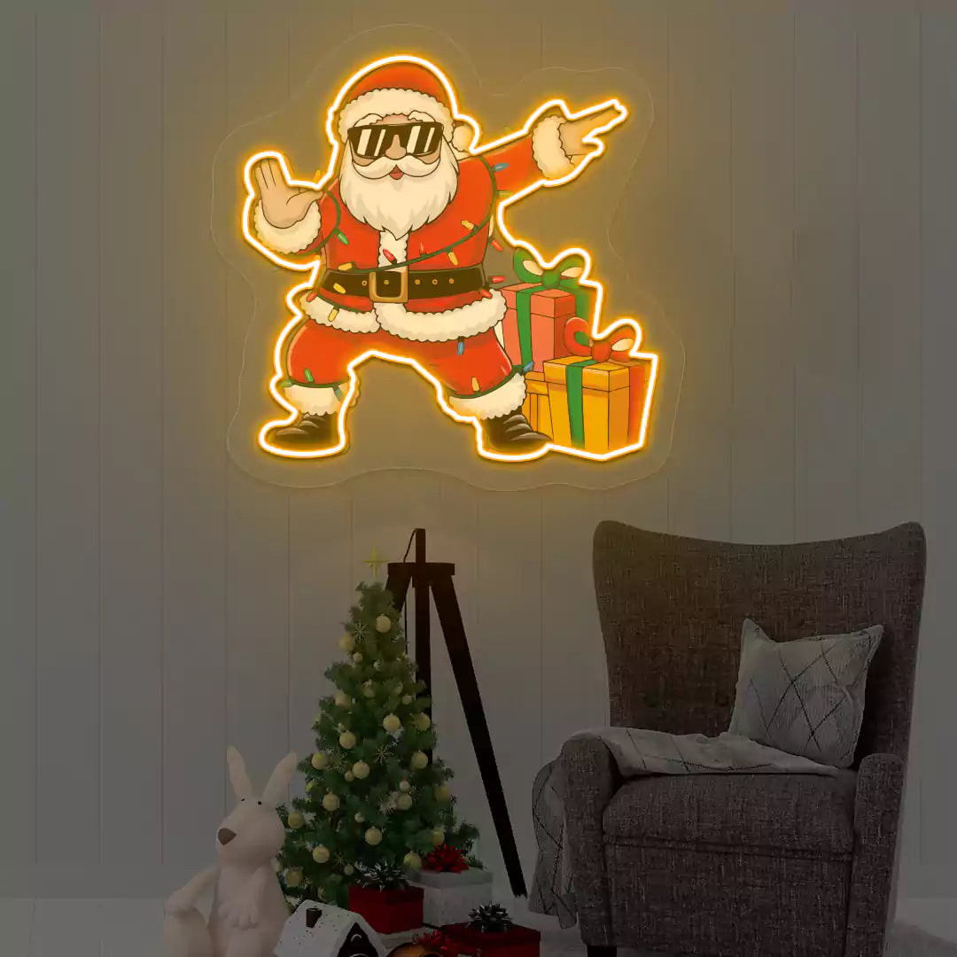 Santa's Cool Gift Parade Neon Artwork | Orange