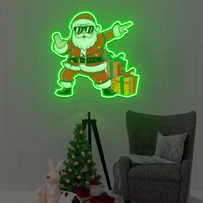 Santa's Cool Gift Parade Neon Artwork | Green