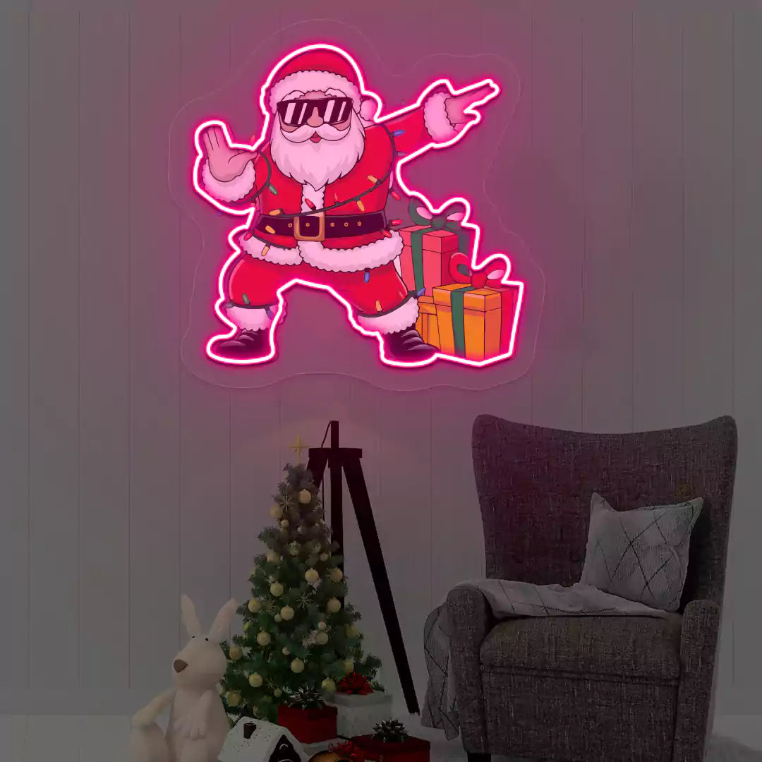 Santa's Cool Gift Parade Neon Artwork | Pink
