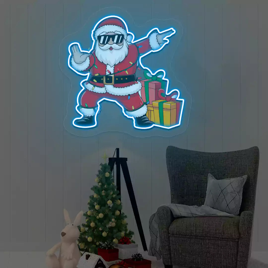 Santa's Cool Gift Parade Neon Artwork | Iceblue