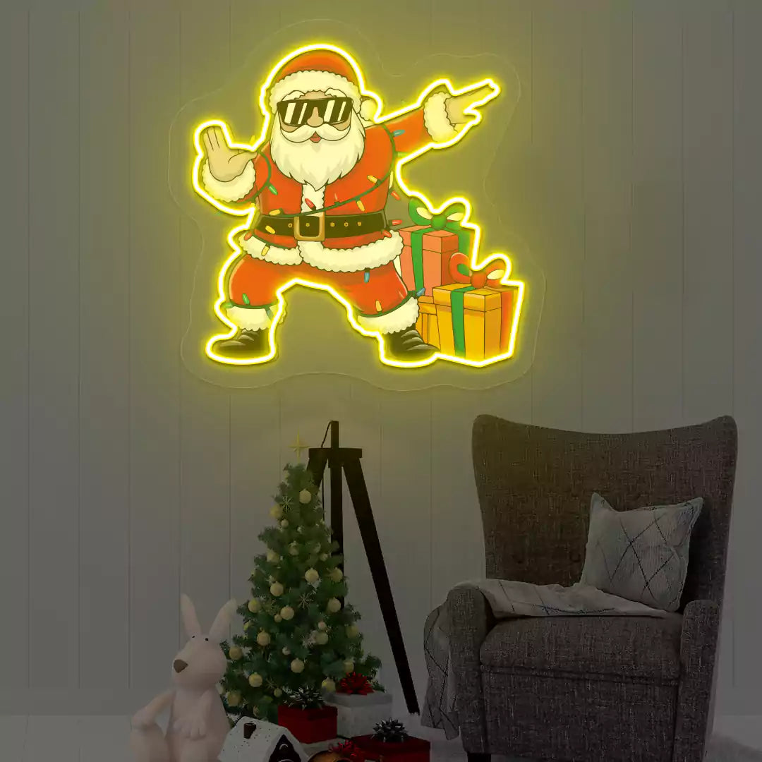 Santa's Cool Gift Parade Neon Artwork | Yellow
