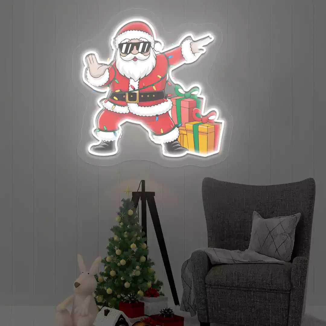 Santa's Cool Gift Parade Neon Artwork | White