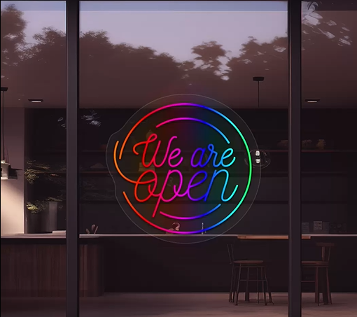 We Are Open Neon Sign - RGBFlow | CRAZY NEON® – Crazy Neon