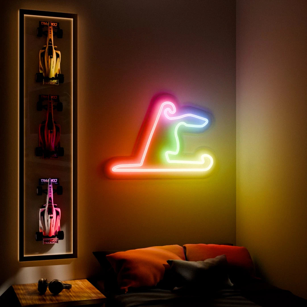 RGB Flow Silverstone Grand Prix Circuit LED neon wall sign in blue red and yellow