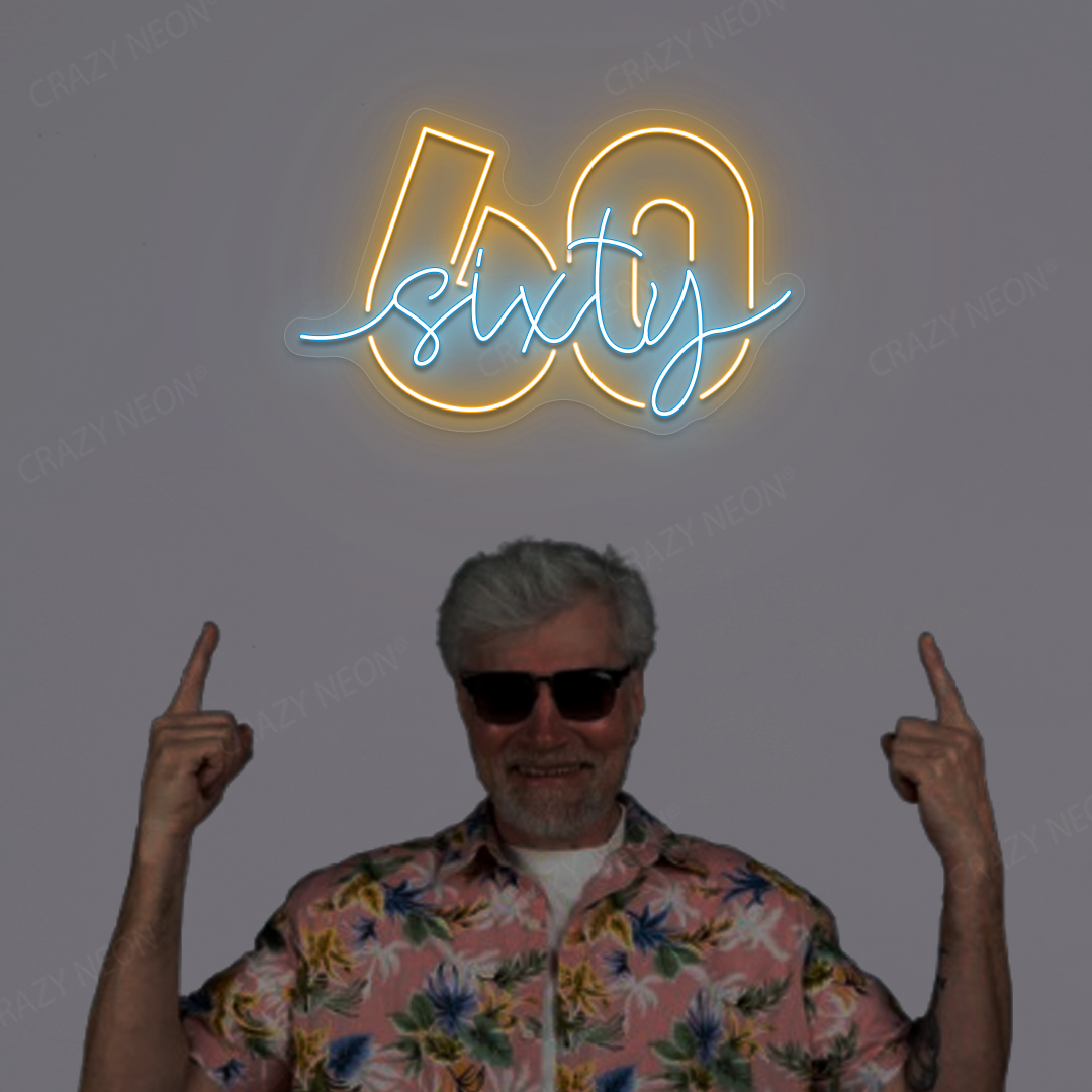 Sixty Neon Sign - 60th Party Backdrop Light | Iceblue