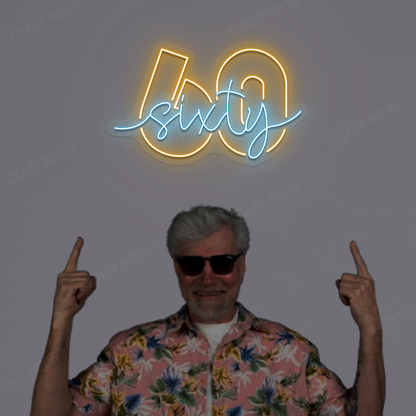 Sixty Neon Sign - 60th Party Backdrop Light | Iceblue