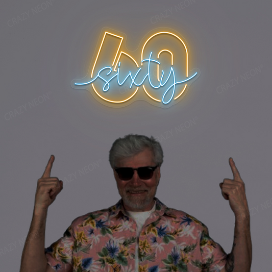 Sixty Neon Sign - 60th Party Backdrop Light | Iceblue