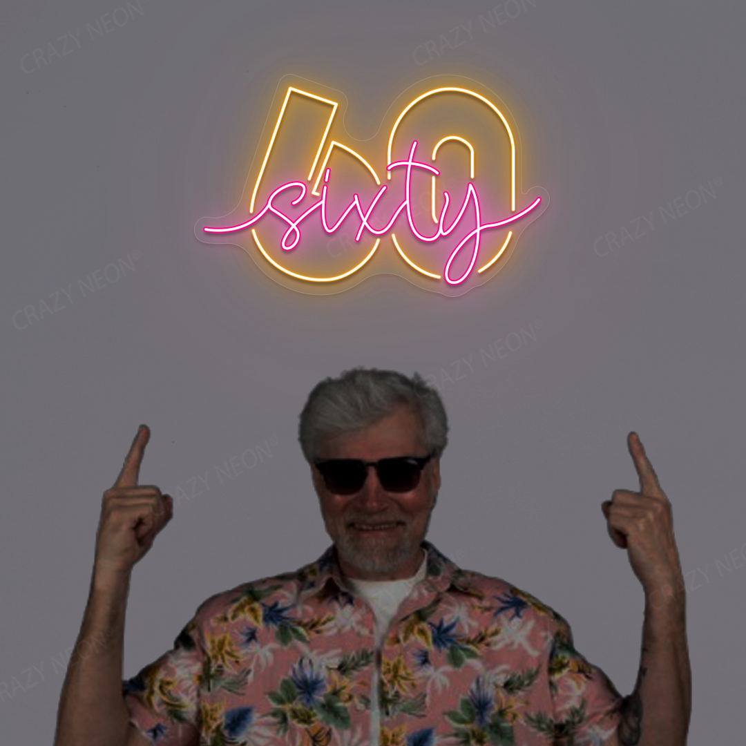 Sixty Neon Sign - 60th Party Backdrop Light | Pink