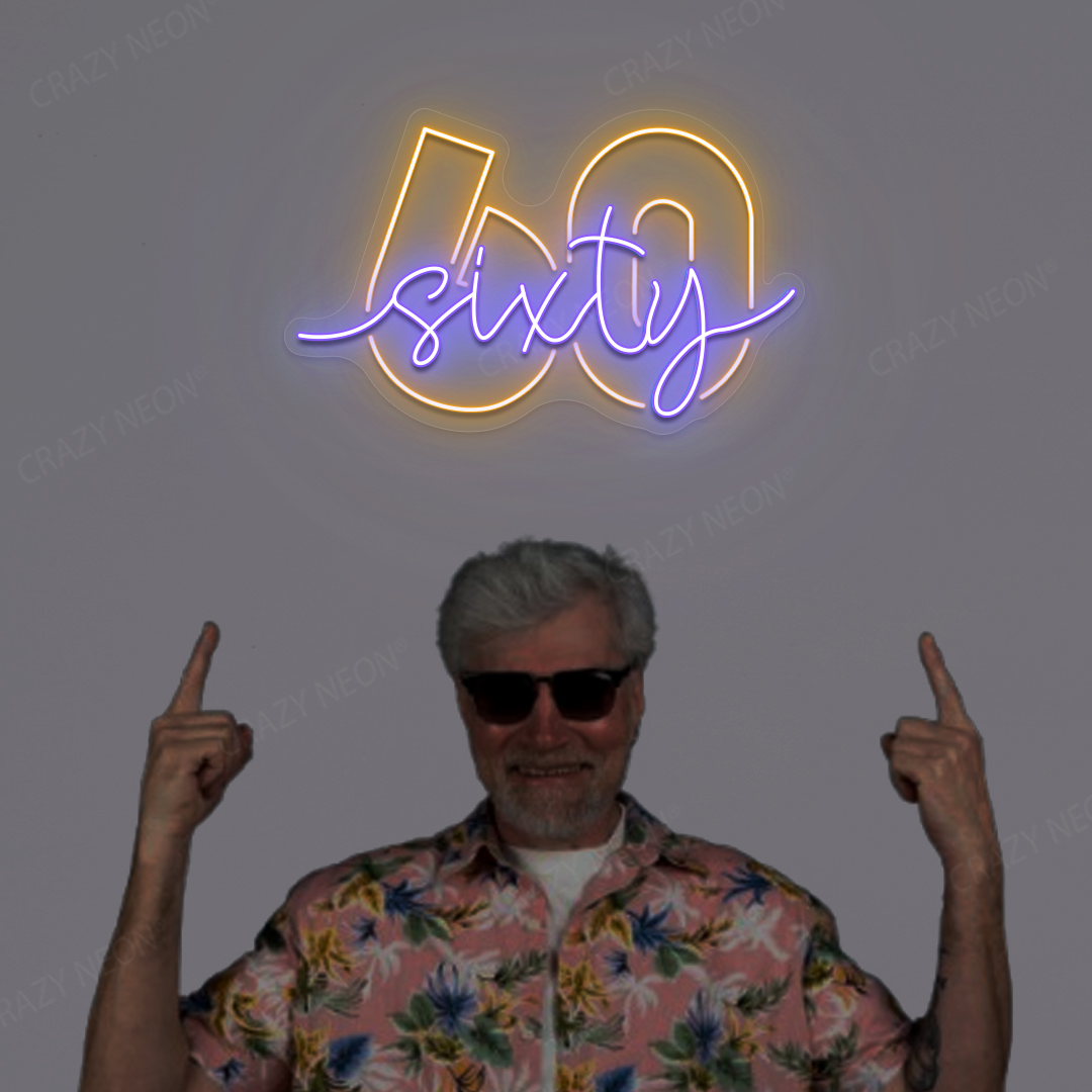 Sixty Neon Sign - 60th Party Backdrop Light | Purple