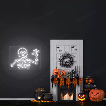 Waving Skeleton Neon Sign | White