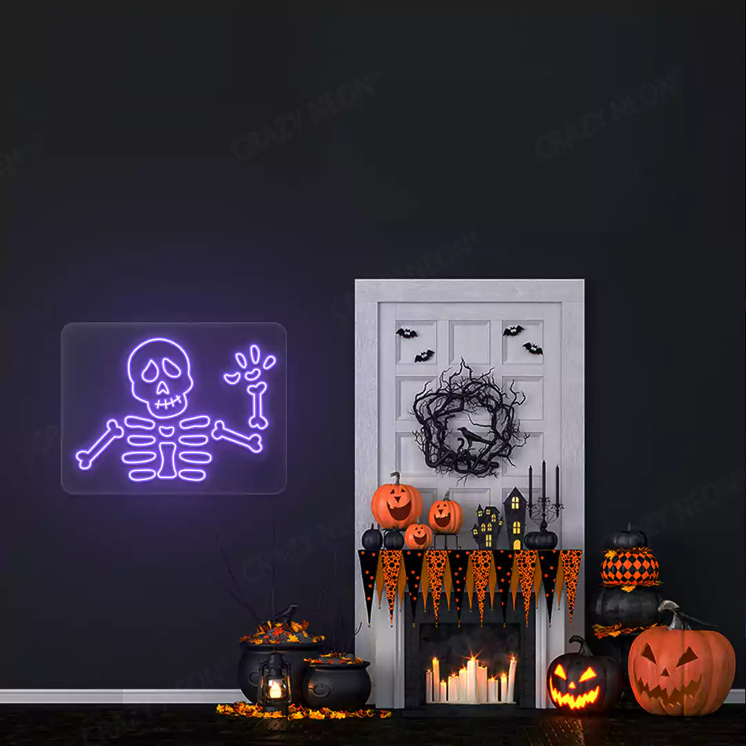 Waving Skeleton Neon Sign | Purple