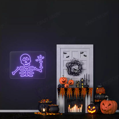 Waving Skeleton Neon Sign | Purple
