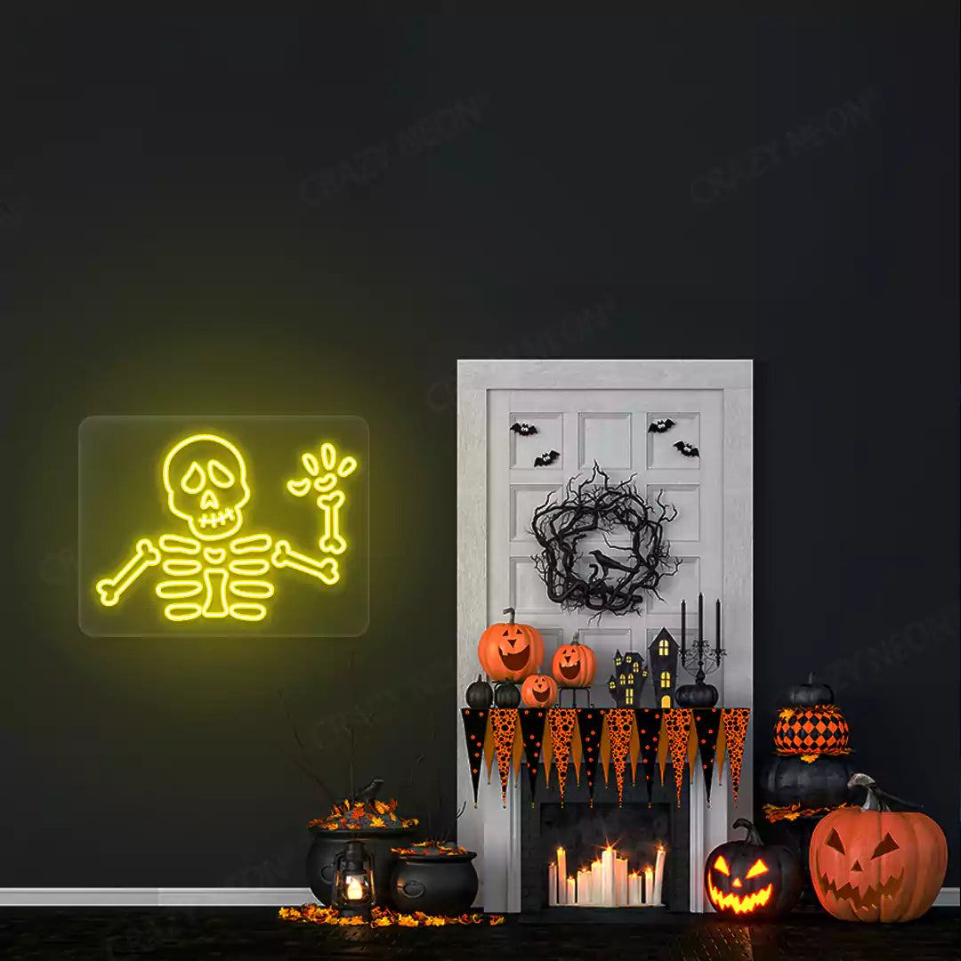 Waving Skeleton Neon Sign | Yellow