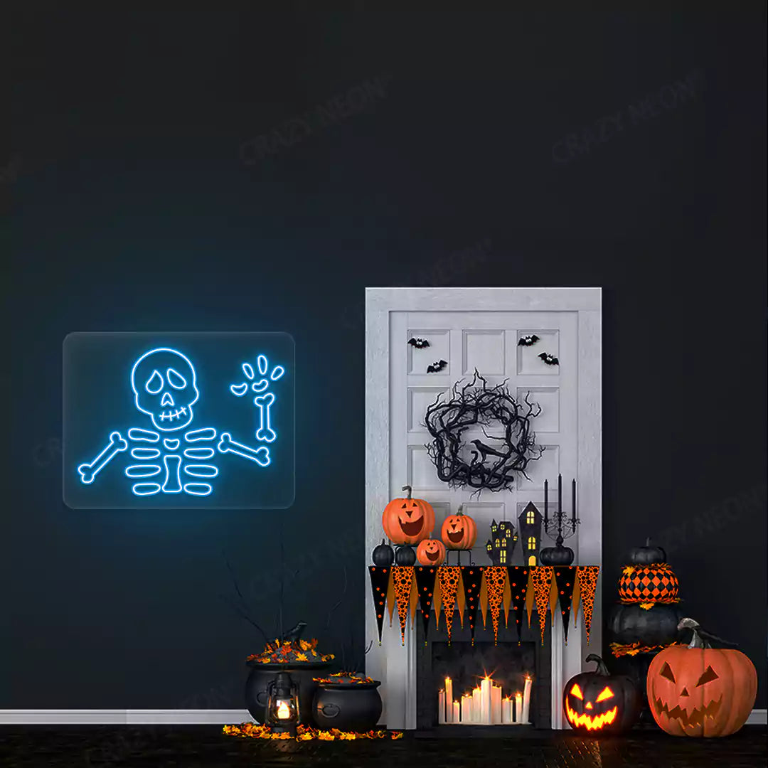 Waving Skeleton Neon Sign | Iceblue