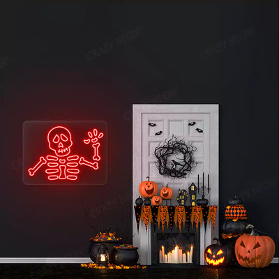 Waving Skeleton Neon Sign | Red