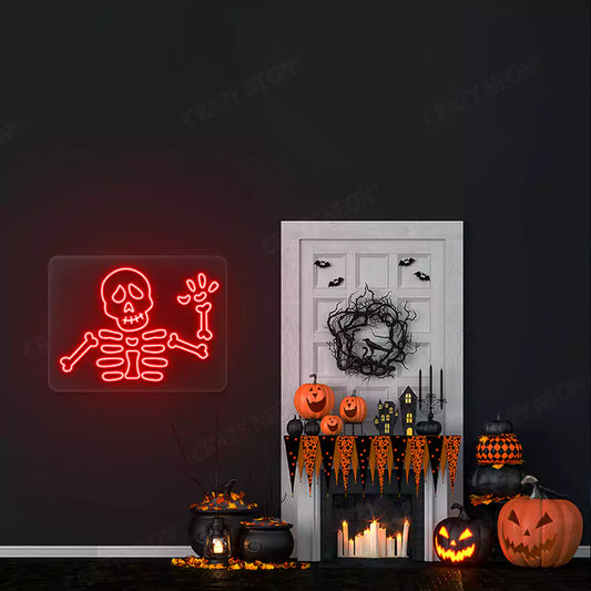 Waving Skeleton Neon Sign | Red