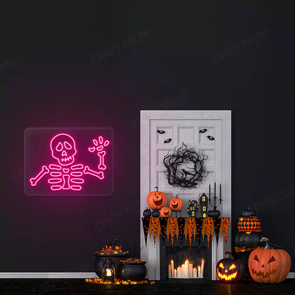 Waving Skeleton Neon Sign | Pink