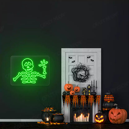 Waving Skeleton Neon Sign | Green