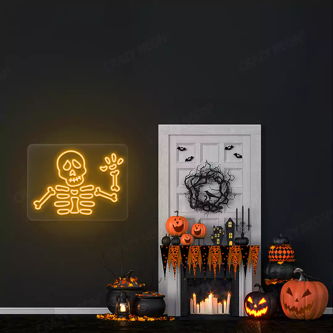 Waving Skeleton Neon Sign | Orange