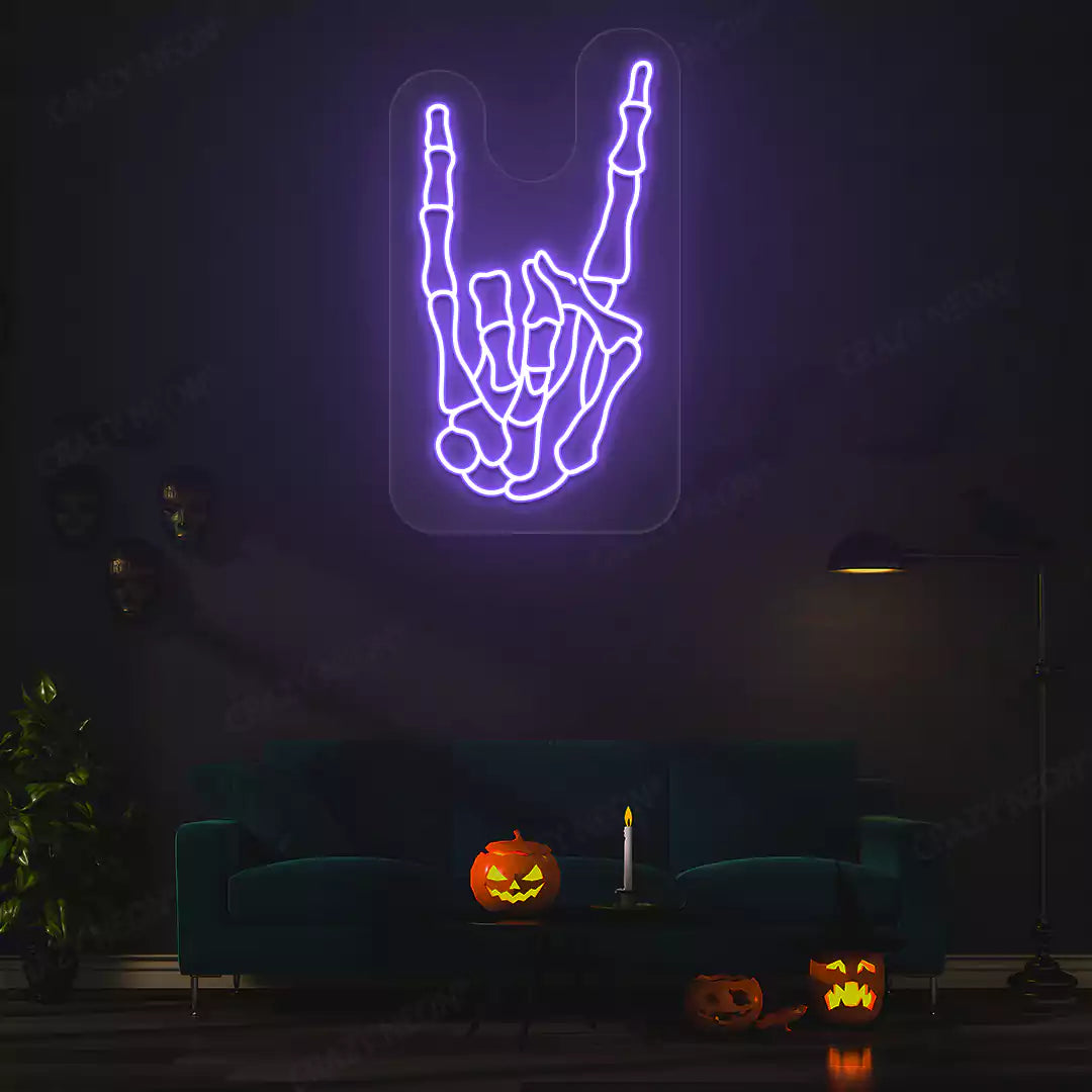 Rock On Skeleton Hand Neon Sign | Purple