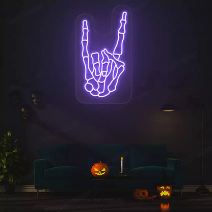Rock On Skeleton Hand Neon Sign | Purple