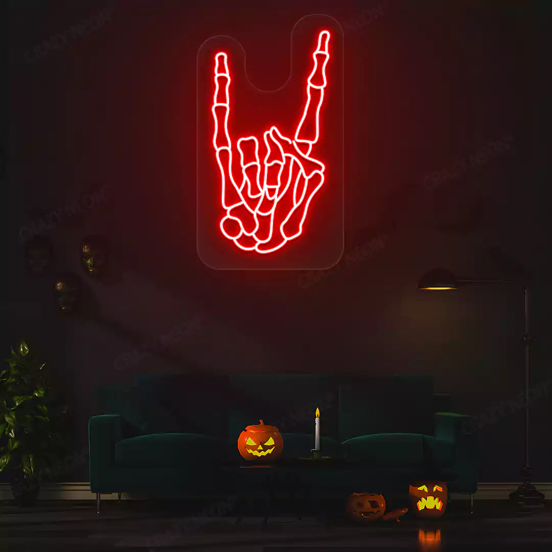 Rock On Skeleton Hand Neon Sign | Red