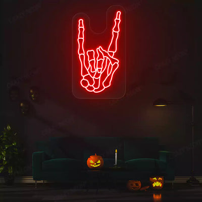 Rock On Skeleton Hand Neon Sign | Red