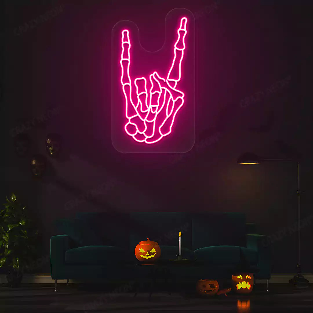 Rock On Skeleton Hand Neon Sign | Pink