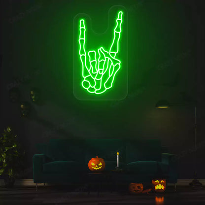 Rock On Skeleton Hand Neon Sign | Green