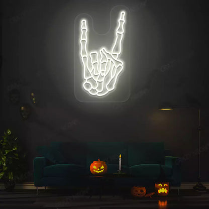 Rock On Skeleton Hand Neon Sign | Warmwhite