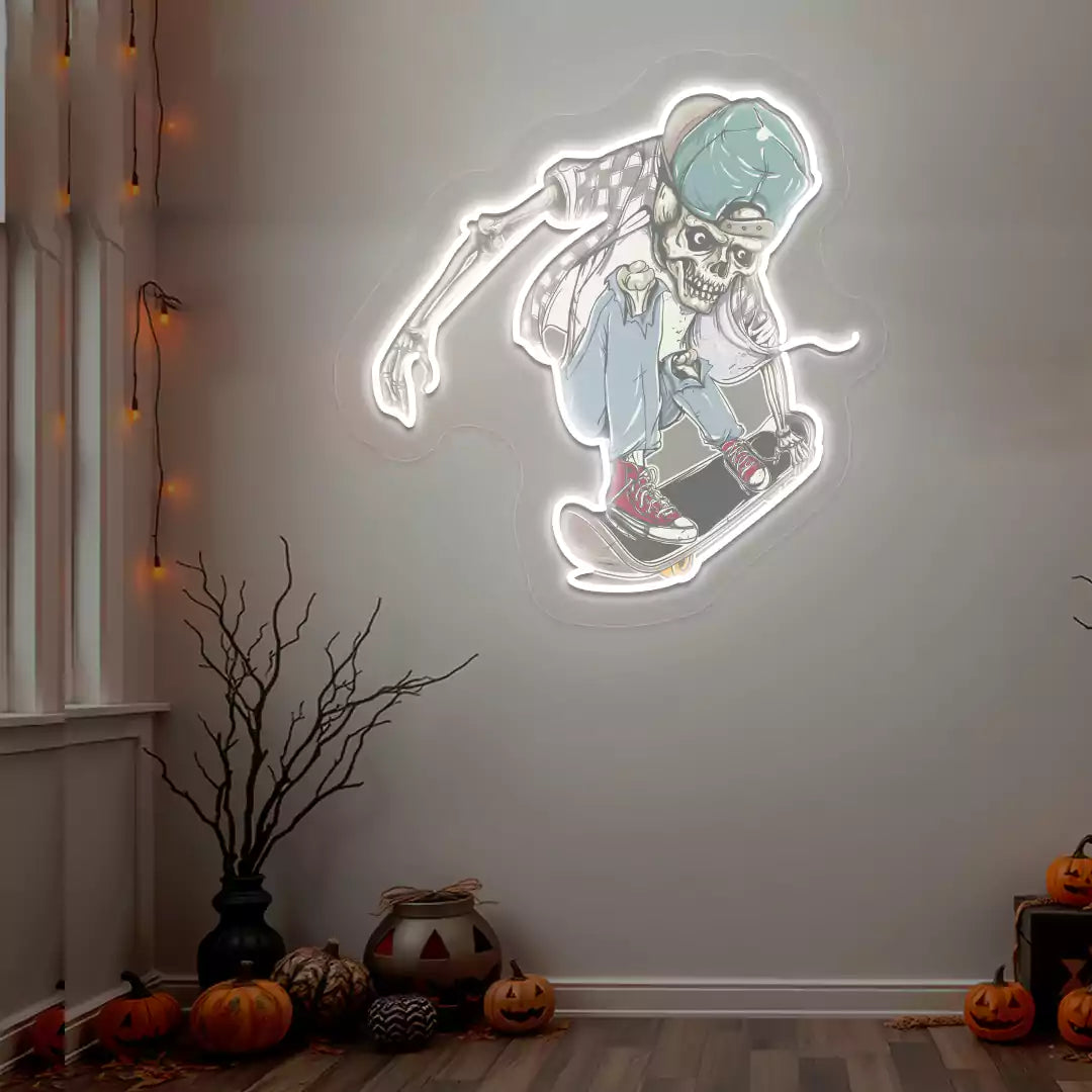 Skater Skeleton Neon Artwork | warmwhite