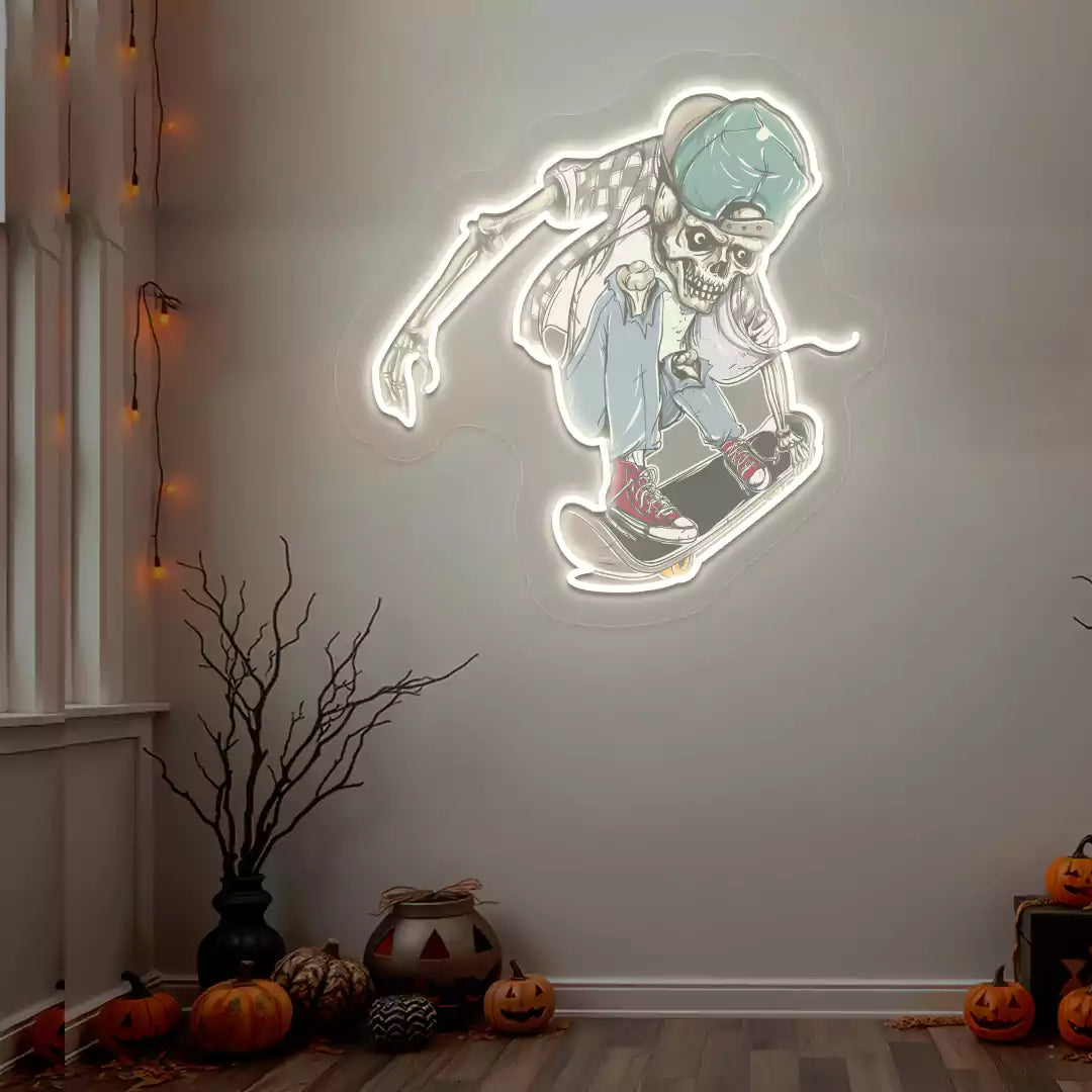 Skater Skeleton Neon Artwork | Warmwhite
