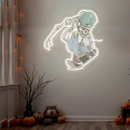 Skater Skeleton Neon Artwork | Warmwhite